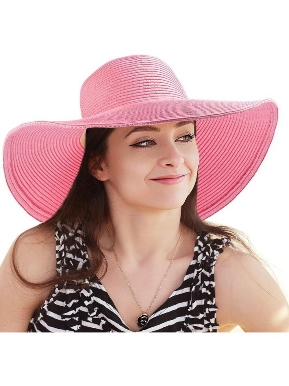 Wide Brim Sun Hat for Women - UV Protection Floppy Straw Summer Hat 7 1/4